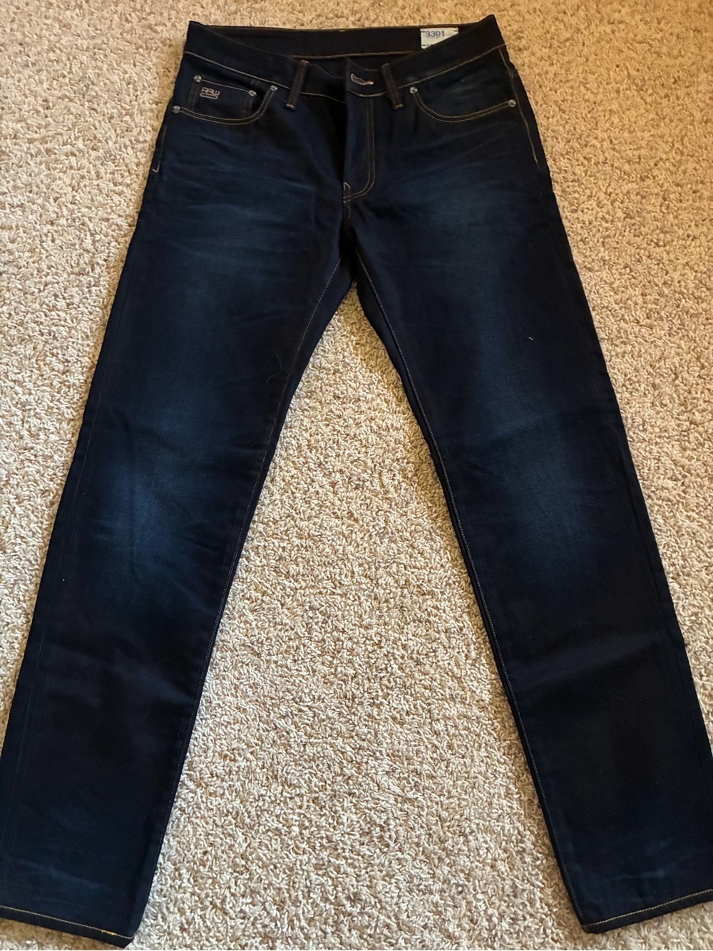 G-Star RAW 3301 Straight Low Tapered Dark Wash Jeans Men’s 31x34